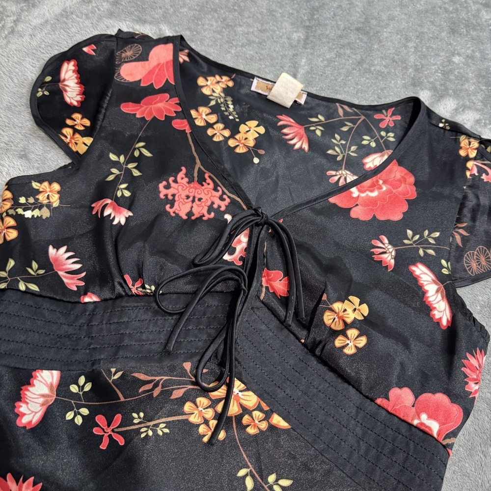 VTG Y2K Miss Me Floral Babydoll Tie Top Size L Grunge Whimsy Goth Rave Retro - Picture 3 of 8